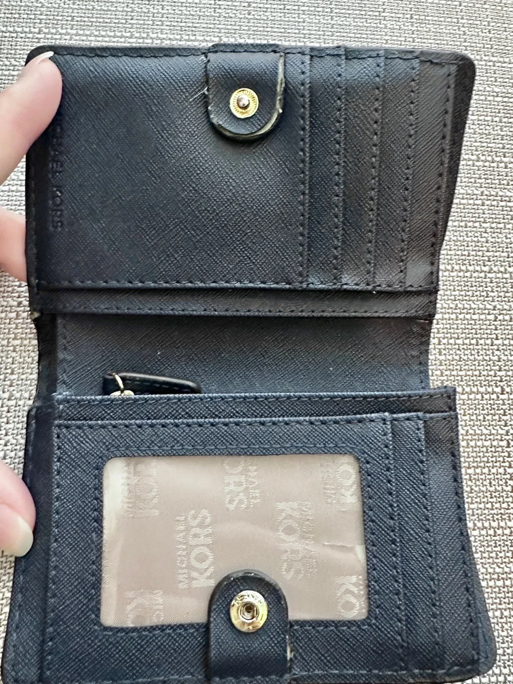 Michael Kors Navy Floral Compact Wallet with Gold Plaque